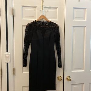 Calvin Klein Black Long Sleeve Cocktail Dress with Lace Yoke